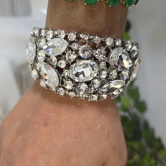 Vintage Statement Silver CZ Bling Clamper Hinge Bracelet - Picture 8 of 11